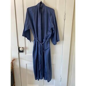 100% silk blue long robe large adult lounge wear lightweight cozy comfort